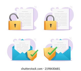 Document file and email mail lock padlock icon secure vector shield, digital cyber electronic security insurance concept online, confidential privacy protection graphic, guard and defense tech
