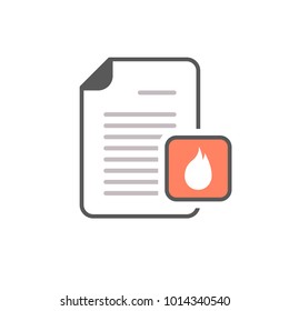 Document file fire flame page icon. Vector icon