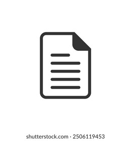 Document, file, folded paper with a text outlined black illustration isolated. Vector icon in flat style