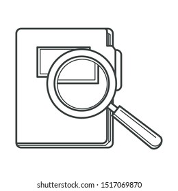 Document file or folder directory and magnifying glass, isolated icon vector. Data search, computer info searching, magnifier or zoom outline symbol. Work and business, investigation and looking for