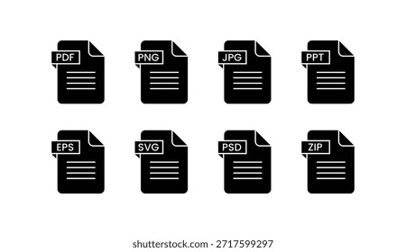 Formato de Arquivo de Documento - Conjunto de Ícones com Silhueta Preta