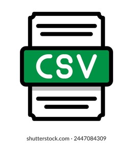 Document file format csv spreadsheet icon. with outline and color in the middle. Vector illustration