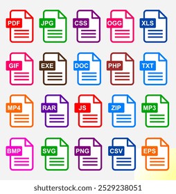 document file format or extension icon set on white. vector computer file type icons isolated	
