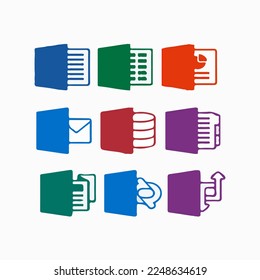 Document file format icons set. Isometric 3d illustration of 9 file format vector icons for web. Microsoft Word .doc Microsoft Excel .xls Microsoft PowerPoint .ppt .pdf Adobe Acrobat, Nitro, Foxit svg