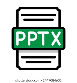 Document file format Pptx spreadsheet icon. with outline and color in the middle. Vector illustration