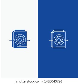Document, File, Gear, Settings Line and Glyph Solid icon Blue banner Line and Glyph Solid icon Blue banner