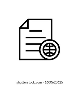 Document file global globe internet network page icon in outline style on white background, Vector icon