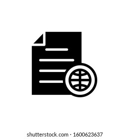 Document file global globe internet network page icon in black flaton white background, Vector icon