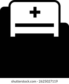 document file with heart cross symbol, healthcare or medical black and white icon design