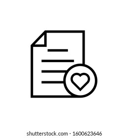 Document file heart letter love page icon in outline style on white background, Vector icon