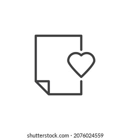 Document file with heart line icon. linear style sign for mobile concept and web design. Like document outline vector icon. Symbol, logo illustration. Vector graphics