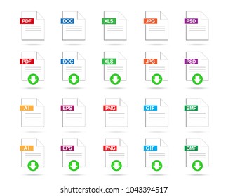 Document File Icon and Document File Download Icon Set, Vector Illustration