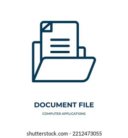 Document file icon. Linear vector illustration from computer applications collection. Outline document file icon vector. Thin line symbol for use on web and mobile apps, logo, print media.