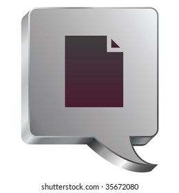 Document or file icon on stainless steel modern industrial voice bubble icon suitable for use as a website accent, on promotional materials, or in advertisements.