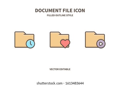 Document FIle Icon Pack V.4 with Filled Outline Style, Vector Editable