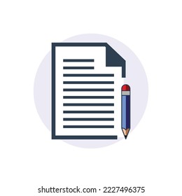 icono de archivo de documento, ilustración de papel y lápiz, diseño plano simple