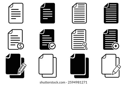 Document, file icon. Paper document, file vector icon  with pencil icon set.