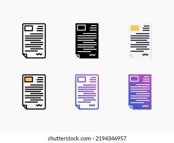 Document File icon set with line, outline, flat, filled, glyph, color, gradient. Editable stroke and pixel perfect. Can be used for digital product, presentation, print design and more.