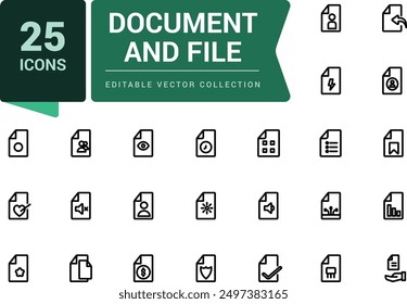 Document And File icon set. Related to Network File and Folder. Minimalist thin linear web ui icon set. Simple editable vector stroke illustration.