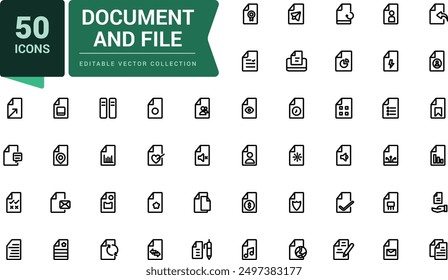 Document And File icon set. Related to Network File and Folder. Minimalist thin linear web ui icon set. Simple editable vector stroke illustration.