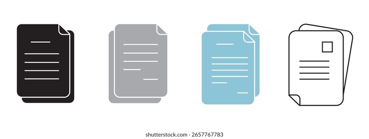Ícones de arquivo de documento em estilo diferente. Ícones do documento. Definição de ícones de estilo diferente. Para o design do seu site, logotipo, aplicativo, UI. Ilustração vetorial. EPS 10.