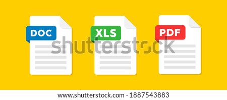 Document file icons. Doc, Pdf, Xls flat icon. Vector illustration.