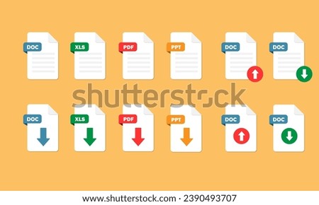 Document file icons. DOC, PDF, Xls, PPT flat icon. Download documents