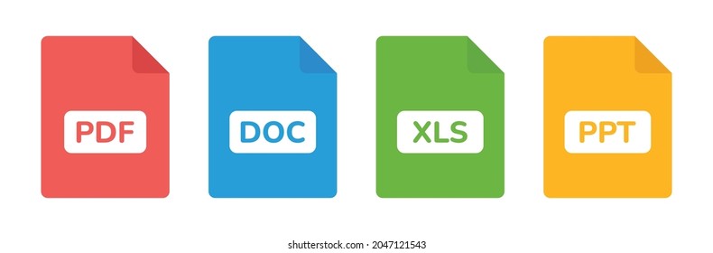 Symbol der Dokumentdatei festgelegt. Enthält die Vektorgrafik von PDF, DOC, XLS und PPT-Icon.