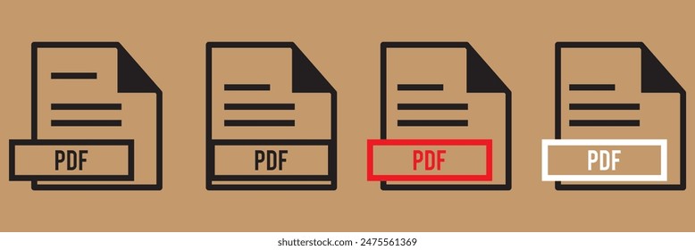  Document file icons set. Containing PDF, DOC, XLS and PPT icon vector illustration.