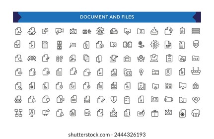 Document and file icons set. Office and Workplace web icons in line style. Employe, conference, project, document.