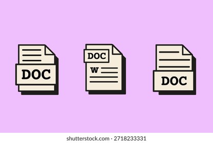 Ícones de arquivo de documento definidos na estética retro vaporwave. Símbolos nostálgicos de software de escritório com design plano para espaço de trabalho digital, interface de aplicativo ou apresentação técnica. Ilustração vetorial.