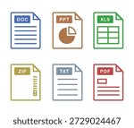 Document file icons vector set doc pdf xls ppt