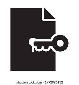 document file and key icon over white background, silhouette style, vector illustration