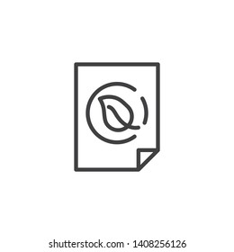 Document file with leaf line icon. linear style sign for mobile concept and web design. Eco paper sheet outline vector icon. Symbol, logo illustration. Vector graphics