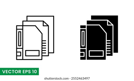 document file line art and glyphs vector icon isolated on white background