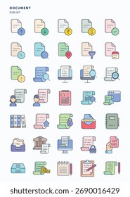 Document and file linear color icon set, Its including icons like download, reports and Notes