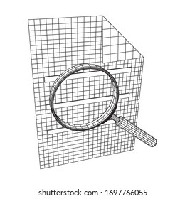 Document file with magnifying glass. Business search concept. Wireframe low poly mesh vector illustration