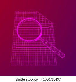 Document file with magnifying glass. Business search concept. Wireframe low poly mesh vector illustration