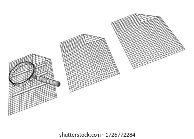 Document file with magnifying glass. Business search concept. Wireframe low poly mesh vector illustration