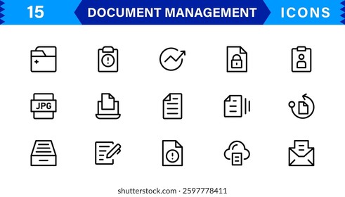 Document and File Management Icon Set. High-Quality Icons for Organizing, Sorting, Storing, and Managing Documents and Files