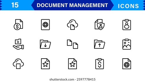 Document and File Management Icon Set. High-Quality Icons for Organizing, Sorting, Storing, and Managing Documents and Files