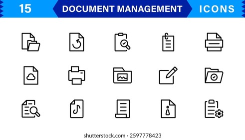 Document and File Management Icon Set. High-Quality Icons for Organizing, Sorting, Storing, and Managing Documents and Files