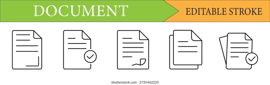 Document and File Management Line Icon Set with Editable Stroke
