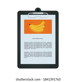 document file mockup in clipboard with banana healthy food vector illustration design