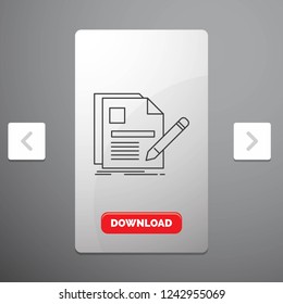 document, file, page, pen, Resume Line Icon in Carousal Pagination Slider Design & Red Download Button