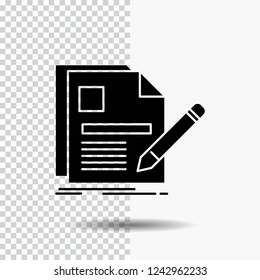 document, file, page, pen, Resume Glyph Icon on Transparent Background. Black Icon
