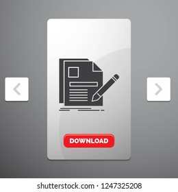 document, file, page, pen, Resume Glyph Icon in Carousal Pagination Slider Design & Red Download Button