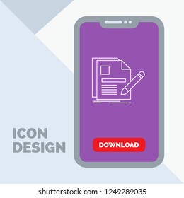 document, file, page, pen, Resume Line Icon in Mobile for Download Page