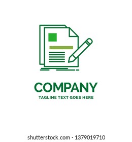 document, file, page, pen, Resume Flat Business Logo template. Creative Green Brand Name Design.