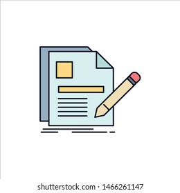 document, file, page, pen, Resume Flat Color Icon Vector. Vector Icon Template background